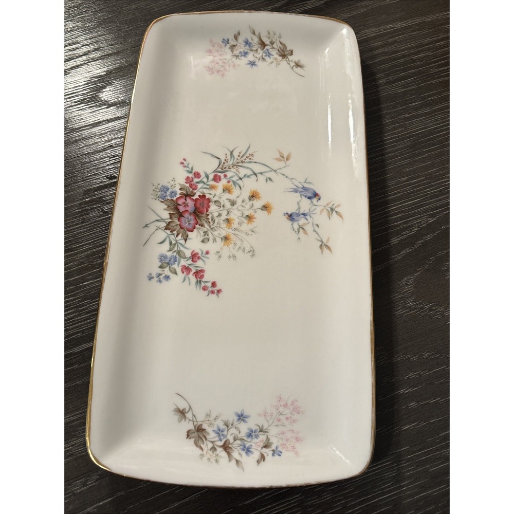 Vintage Royal Kent small rectangular platter flowers gold rim‎ England